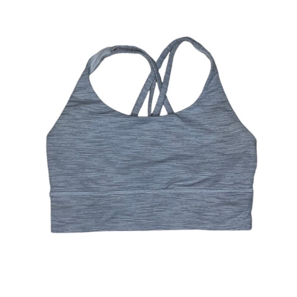 Lululemon Sports Bra Size 6 Gray Striped Strappy Cross Back Yoga Workout
